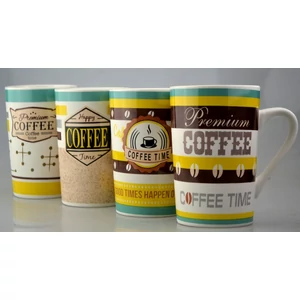 Bögre kerámai 395ml 4féle, Coffe Time mintás, 7,8x12,3cm-es