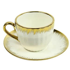 Kerámia csésze kávés csészealjjal espresso fehér arany 11,5x11,5x1,5cm SDDST5