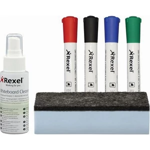 Fehértábla kezdőkészlet Rexel Quartet 4marker+törlő+tisztító folyadék Prezentáció REXEL 1903798