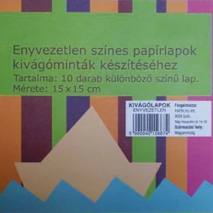 Kivágólap színes 15x15 70g/m2 10különböző szín (10ív/csom) origámi lap