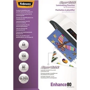LamináLó fólia 80 mik Fellowes Meleglamináló-fólia A4 SuperQuick, fényes, 100db