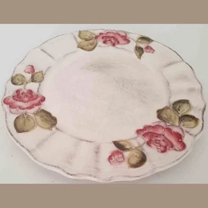 Tányér lapos kerámia 8,5x1,8cm virágos bordó lapostányér kézzel festett
