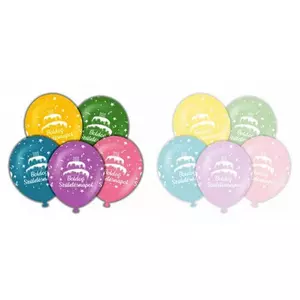 Lufi 30cm gömb Boldog Születésnapot feliratos vegyes pasztell színekben (10db/csomag)