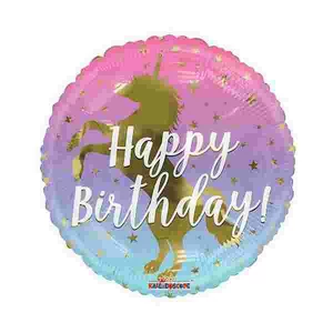 Paty lufi fólia 18'/46cm kerek Happy Birthday feliratos, Unikorn mintás 16032-18