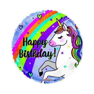 Paty lufi fólia 18'/46cm kerek Happy Birthday feliratos, Unikorn mintás 16035-18