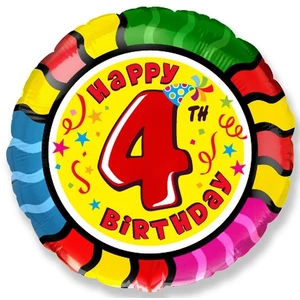 Partylufi fólia 18'' gömb Szülinapi Happy 4th Birthday Fólia Léggömb+hélium
