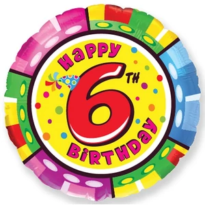 Paty lufi fólia 18'' gömb Szülinapi Happy 6th Birthday Fólia Léggömb+hélium