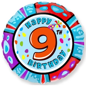 Paty lufi fólia 18'' gömb Szülinapi Happy 9th Birthday Fólia Léggömb+hélium