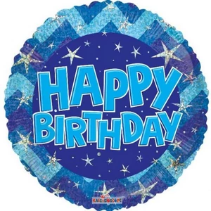 lufi fólia 18' Happy Birthday kék hologrammos 18inch/45cm Szülinapos Happy Birtday feliratos
