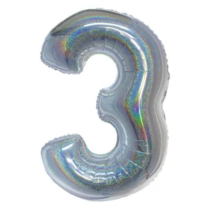 Partylufi fólia '3' 40inch 102cm ,hologram ezüst XL number balloon Fólia Léggömb+hélium