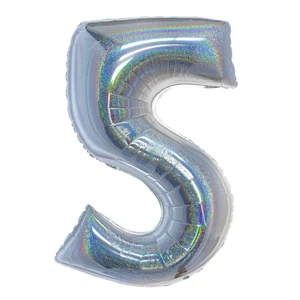 Partylufi fólia '5' 40inch 102cm ,hologram ezüst XL number balloon Fólia Léggömb+hélium