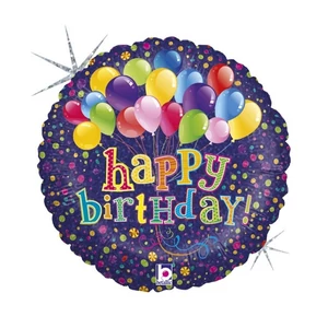 Party Lufi fólia Happy Birthday! hologrammos 45cm-es luficsokor minta