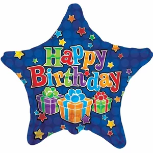 Paty lufi fólia Happy Birthday, kék 18"/45cm csillag