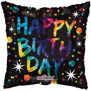 Partylufi PÁRNA FORMÁJÚ fólia fekete alapon mintás Happy Birthday
