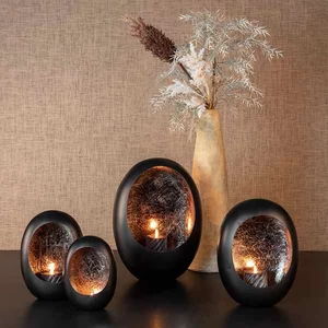 Mécsestartó fekete Tealight Eggy S matt 25cm black/antique brass Holland SDDST53