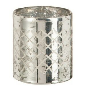 Mécsestartó üveg pohár 15cm háló mintás vastagfalú üveg dekor ezüst-szürke színű metalizált sötétben v