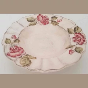 Tányér mély porcelán 24x5cm virágos bordó, kézzel festett