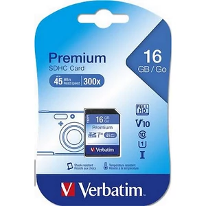 Memóriakártya SDHC 16GB VERBATIM Premium 45/10MB/s Adattárolók VERBATIM 43962