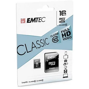 Memóriakártya microSDHC 16GB CL10 46011 MB/s adapter EMTEC Classic