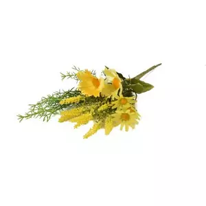 Selyemvirág - művirág ág nyári virágokkal 30cm zöld, sárga
