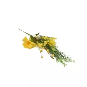 Selyemvirág - művirág ág nyári virágokkal 50cm zöld, sárga