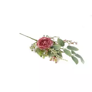 Selyemvirág - művirág ág peoniával 50cm zöld, rózsaszín