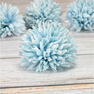 Selyemvirág - művirág krizanté fej, pasztell kék színű, 4db/csomag