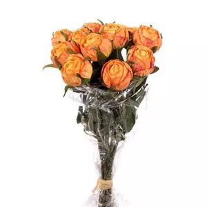 Selyemvirág - művirág Rózsa 12szálas csokor műanyag 37cm narancs