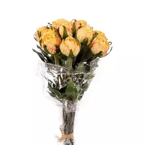 Selyemvirág - művirág Rózsa 12szálas csokor műanyag 37cm sárga