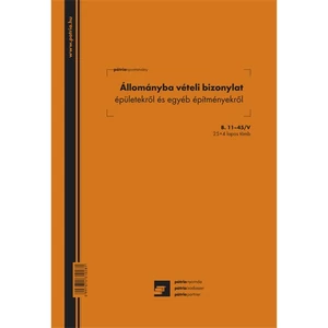 Ny B11-45/V Állományba vételi bizonylat épületekről 25x4 A4 álló és építményekről Pátria