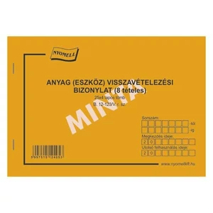 Ny B 12-123/V visszavét.biz anyag/eszköz 8tételes, fekvő A5, 25x4pl