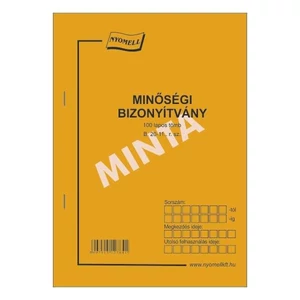 Ny B 20-11 minőségi bizonyítvá Minőségi bizonyítvány 100 lapos