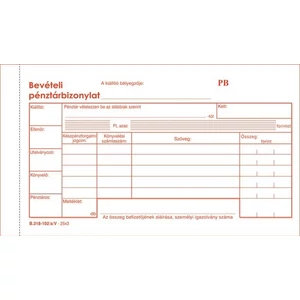 Ny B 318-102 bevételi C Bevételi pénztárbizonylat 25x3 NVB318102AV