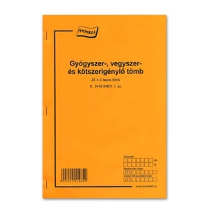 Ny C 3410-346/V kötszerigénylő Gyógyszer vegyszer és kötsz.i. tömb 25x3 lapos 203x295mm