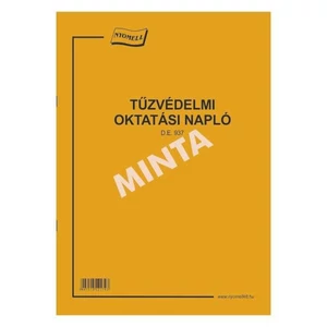 Ny D E 937 tűzvédelminapló Tűzvédelmi oktatási napló