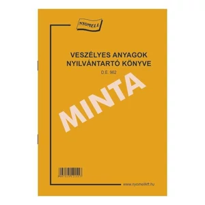 Ny D E 962 veszélyes hulladék Veszélyes anyagok nyilvántartó könyve A5