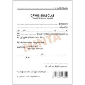 NY.A. 3510-97 Orvosi igazolás Táppnzre nem jogosít, A/6 álló 1 oldalas