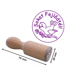 Jutalmazó bélyegző Sokat Fejlődtél felirat madár logo 70mm össz hosszúság, 20mm átmérő