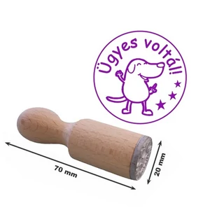 Jutalmazó bélyegző Ügyes voltál felirat kutya logo 70mm össz hosszúság, 20mm átmérő