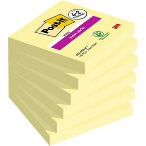 Öntapadós jegyzettömb 3MPostit 76x76 mm, 6x90 lap, Super Sticky kanári sárga