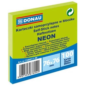 Öntapadós jegyzettömb Donau 76x76mm, 100 lap,neon zöld D758606