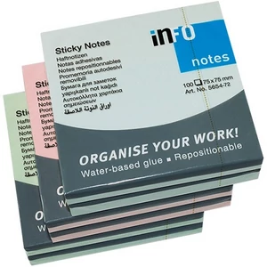 Öntapadós jegyzettömb Info Notes 75x75 mm 100 lapos pasztellszínek
