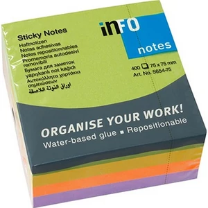 Öntapadós jegyzettömb Info Notes 75x75 mm 400 lapos élénk vegyes színek Spring