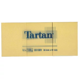 Öntapadós jegyzettömb Tartan 12dbx38mmx51mm/csomag 100 lap, sárga LPT5137