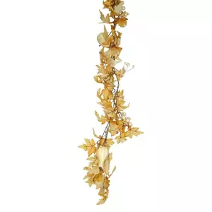 Selyemvirág - művirág Girland leveles, tökkel, 190 cm, sárga