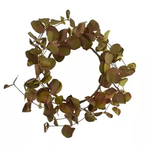 Selyemvirág - művirág Koszorú leveles, 28 cm, barna, zöld