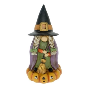 Őszi dekoráció Manó boszorkány, tökön álló, poly 9,4x9,3x17,9 cm, színes