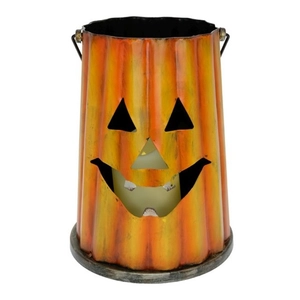 Őszi dekoráció Töklámpás LED-es gyertyával, fém 19,1x19,1x25,2 cm, narancs, fekete