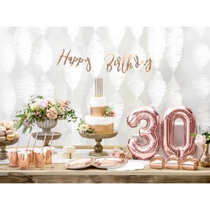 Party Banner Happy Birthday Rosegold, fólia felirat 16,5x62cm 2méteres szalagon