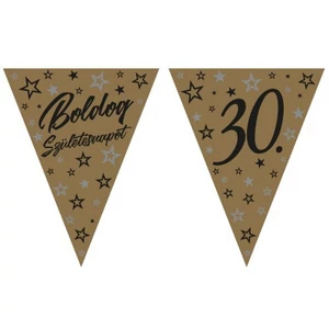 Party banner felirat zászló, Boldog Szülinapot 30 arany csillagos, 3,2m